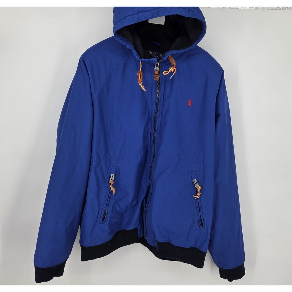Polo Ralph Lauren Hooded Jacket Men's XXL Blue Fleece Lined Zip Pockets EUC
